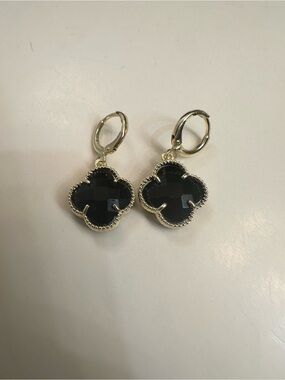 Gold & Black Clover Drop Earrings (New)
